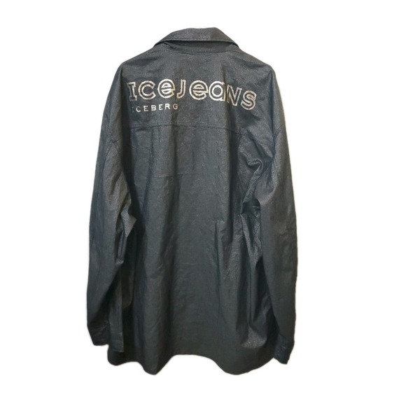 Iceberg Jackets & Blazers - Icejeans Iceberg Denim Shacket Dark Blue Silver Shimmer Button Oversize 4XL